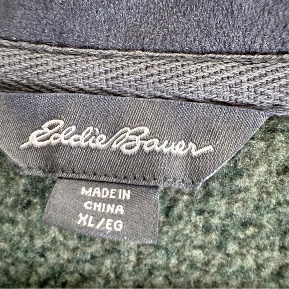 Eddie Bauer Mens Sweater Size XL Green 1/4 Zip Up Pullover Plush Fleece Pocket - Picture 6 of 9
